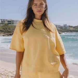 Daily Drills Boxy Short-Sleeve Sweatshirt in Pale Yellow